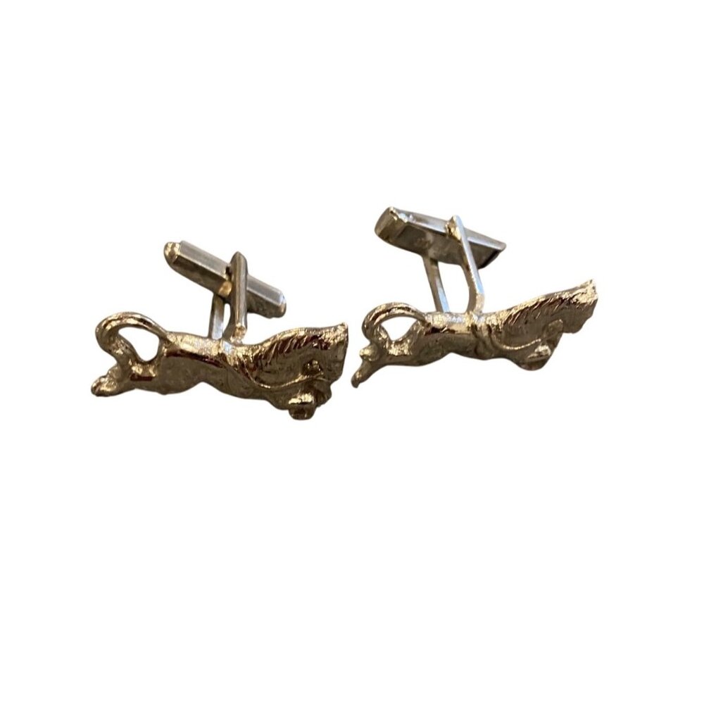 Vintage Silver tone Horse Motif Cufflinks & Alligator Tie Clip Set